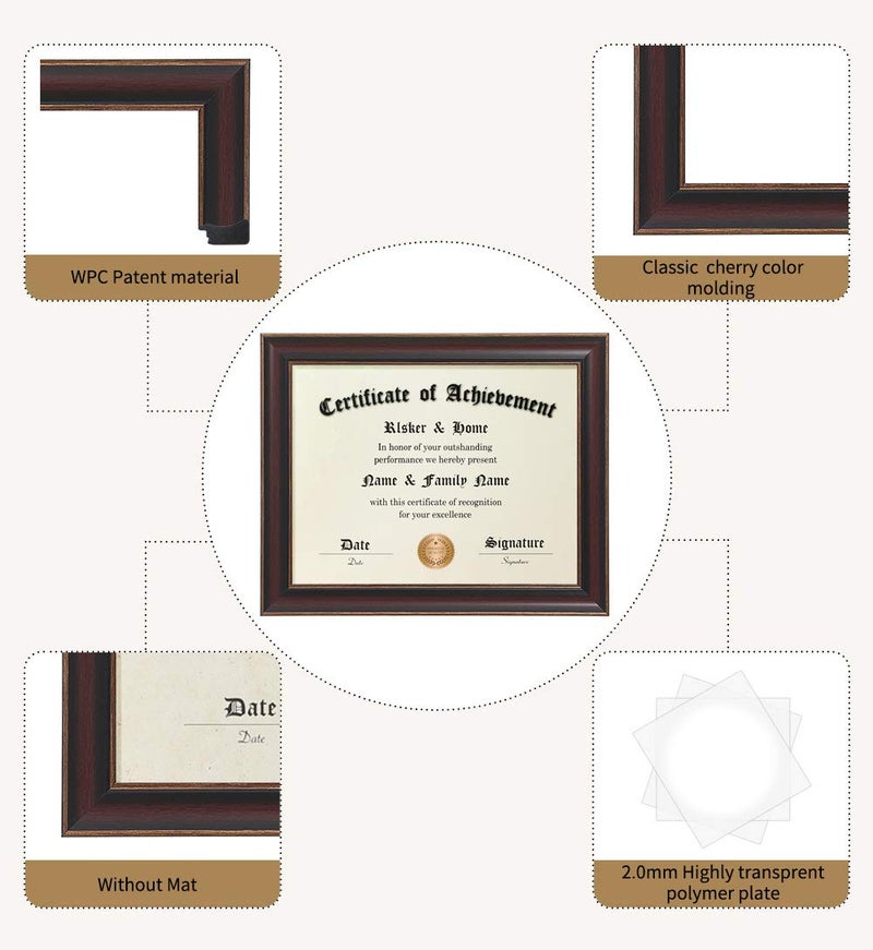 ELSKER&HOME 8.5x11 Certificate Frame - Classic Cherry Wood Color - 2.0 mm Panels - Only 8.5x11 Inch Without Mat - for Document/Photo (2 Pack) - Image 5